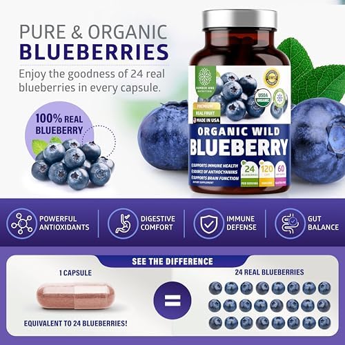 Extracto de Arándano Silvestre Orgánico USDA Number One Nutrition, Equivalente a 24 Arándanos, Apoya la Salud Inmunológica, 120 Cápsulas Veganas - imagen 2