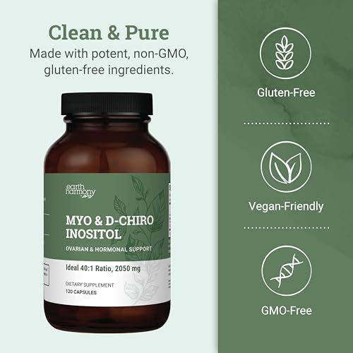 Suplemento de Myo-Inositol y D-Chiro Inositol de Earth Harmony para Mujeres, Equilibrio Hormonal y Ovariano - Apoya Ciclos Normales y Fertilidad (120 - imagen 6
