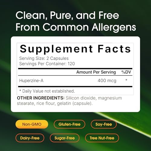 NatureBell Huperzina A 400mcg - 240 Cápsulas - Suplemento Nootrópico Vegetal para el Cerebro, Enfoque y Memoria - Sin OGM y Sin Gluten - imagen 3