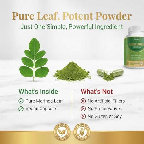 Cápsulas de Moringa 800mg – Suplemento Herbal de Hoja de Moringa Oleifera para Energía Natural, Inmunidad, Antioxidantes y Detox – Vegano, No GMO, 60 - imagen 4