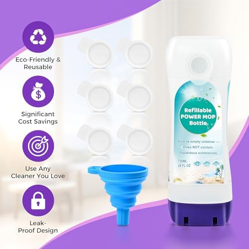 Botella Refillable para Swiffer® Power Mop™ - Contenedor HDPE Reutilizable de 24 FL.OZ con 6 Sellos a Prueba de Fugas y 1 Embudo, Fácil Instalación - imagen 7