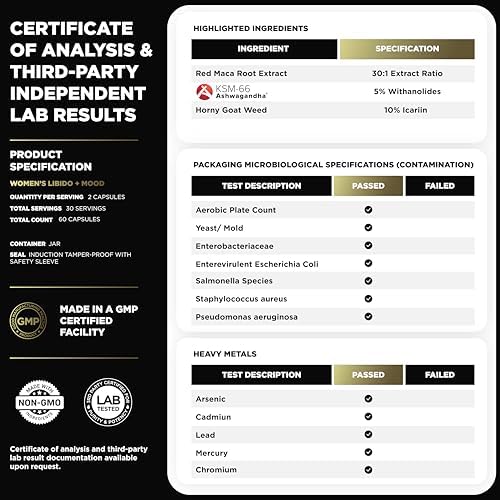 Suplemento Potente para la Libido Femenina con 30x Fuerza de Raíz de Maca Roja, KSM66® Ashwagandha, Hierba de Cabra Apasionada y Damiana - 100% Maca - imagen 7