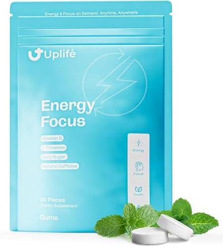 Goma UPLIFE Energía y Enfoque 90 Piezas – Hecha en EE. UU. – Goma Nootrópica con Cafeína Natural – Alternativa al Café Orgánica con 40mg de Cafeína + - imagen 1