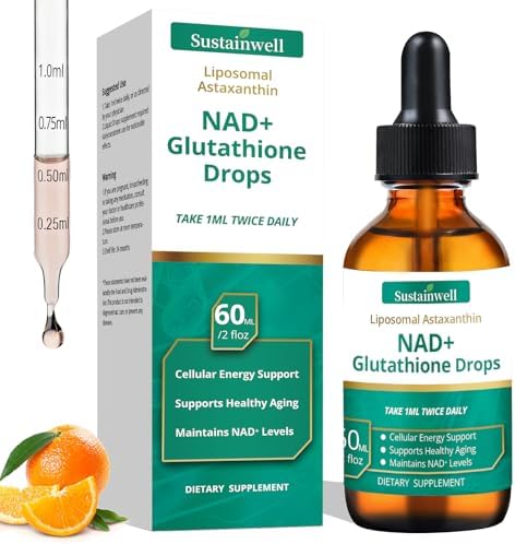 SustainWell Gotas Líquidas de NAD+ y Glutatión con Astaxantina Liposomal - Energía Celular, Antioxidantes, Envejecimiento Saludable - Absorción - imagen 1