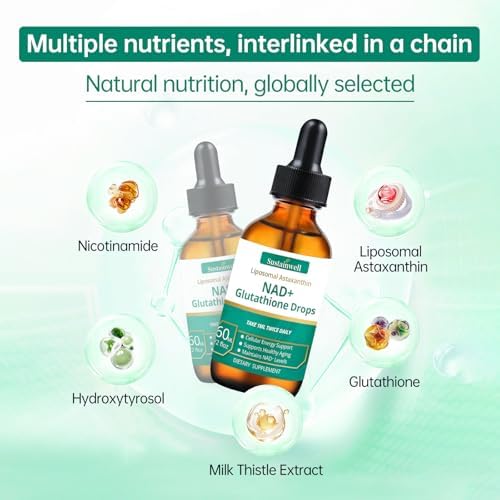 SustainWell Gotas Líquidas de NAD+ y Glutatión con Astaxantina Liposomal - Energía Celular, Antioxidantes, Envejecimiento Saludable - Absorción - imagen 3
