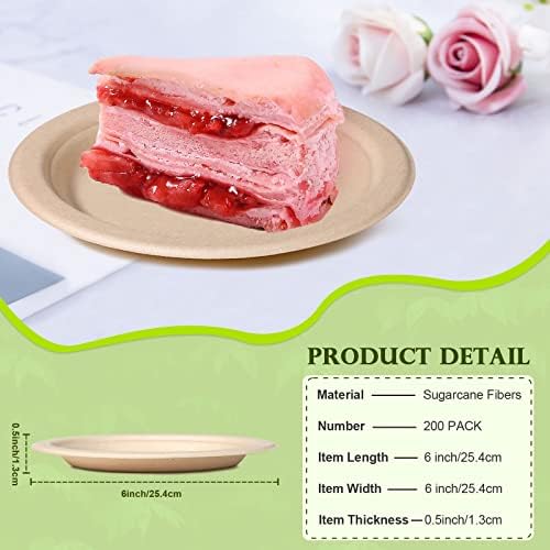 Platos de Papel Pequeños GREENESAGE de 6 pulgadas, Desechables Compostables Ecológicos para Aperitivos, Pasteles y Postres, Color Marrón - imagen 2