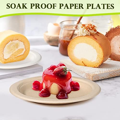Platos de Papel Pequeños GREENESAGE de 6 pulgadas, Desechables Compostables Ecológicos para Aperitivos, Pasteles y Postres, Color Marrón - imagen 4