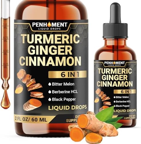 Penhoment Extracto Líquido de Cúrcuma 6 en 1 con Jengibre, Berberina, Canela de Ceilán, Melón Amargo y Pimienta Negra - 2FL oz - 60 Porciones - imagen 1