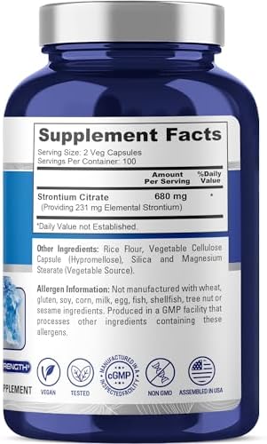 NusaPure Citrato de Estroncio - Apto para Vegetarianos/Veganos, No GMO - 680 mg, 200 Cápsulas - imagen 3