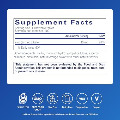 Zinc Chewables de Pure Encapsulations | Suplemento para el Sistema Inmunológico, Crecimiento y Cicatrización | 100 Tabletas Masticables | Sabor - imagen 2