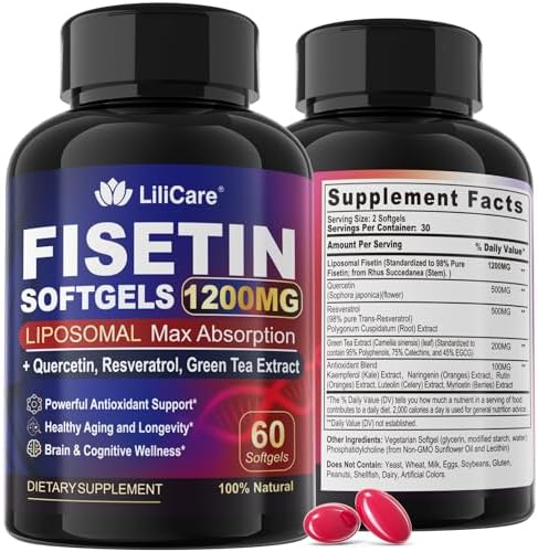 Suplemento LILICARE de Fisetina - Absorción Liposomal 98% Pura 1200mg con Quercetina, Resveratrol y Extracto de Té Verde para el Envejecimiento - imagen 1