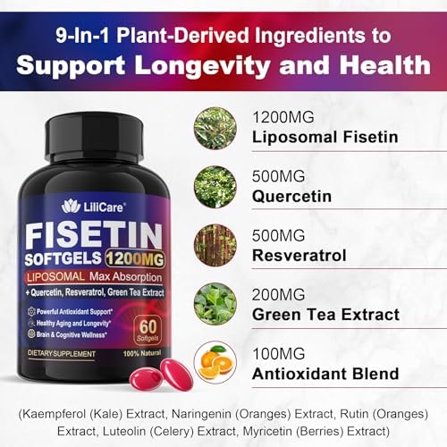 Suplemento LILICARE de Fisetina - Absorción Liposomal 98% Pura 1200mg con Quercetina, Resveratrol y Extracto de Té Verde para el Envejecimiento - imagen 6
