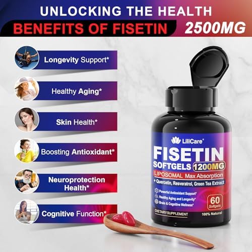 Suplemento LILICARE de Fisetina - Absorción Liposomal 98% Pura 1200mg con Quercetina, Resveratrol y Extracto de Té Verde para el Envejecimiento - imagen 7