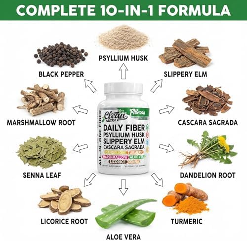 Cápsulas de Suplemento de Fibra con Olmo Resbaladizo, Psyllium, Cascara Sagrada, Raíz de Diente de León, Cúrcuma y Más - 90 Píldoras de Clean Nutra - imagen 4
