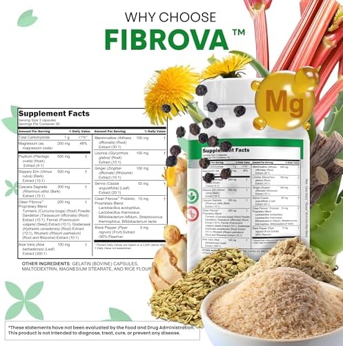 Cápsulas de Suplemento de Fibra con Olmo Resbaladizo, Psyllium, Cascara Sagrada, Raíz de Diente de León, Cúrcuma y Más - 90 Píldoras de Clean Nutra - imagen 5