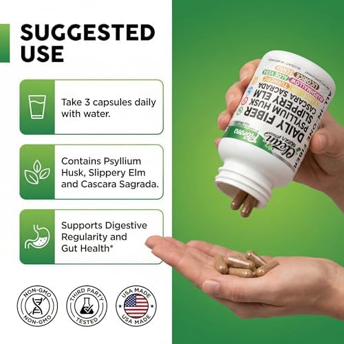 Cápsulas de Suplemento de Fibra con Olmo Resbaladizo, Psyllium, Cascara Sagrada, Raíz de Diente de León, Cúrcuma y Más - 90 Píldoras de Clean Nutra - imagen 6