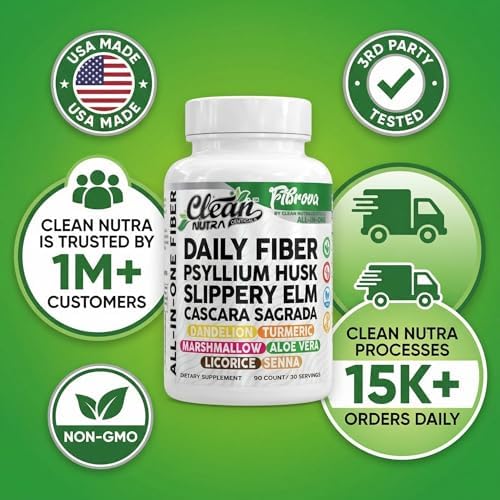 Cápsulas de Suplemento de Fibra con Olmo Resbaladizo, Psyllium, Cascara Sagrada, Raíz de Diente de León, Cúrcuma y Más - 90 Píldoras de Clean Nutra - imagen 8