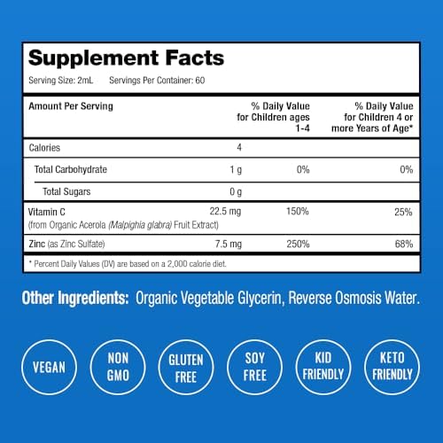Gotas de Zinc Líquido NutraChamps para Niños, Zinc Iónico con Vitamina C, Sin Azúcar, 4 oz, Vegano y No Transgénico, Sin Sabor, 60 Porciones, 2 Meses - imagen 5
