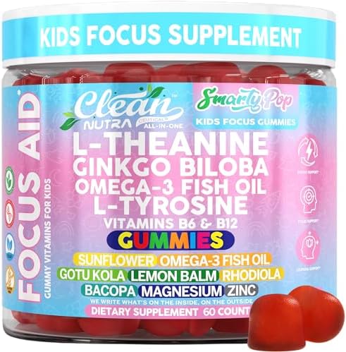 Gomitas Clean Nutra Kids Focus con L-Theanine, Ginkgo Biloba, Omega-3, L-Tirosina, Vitaminas B6 y B12 - 60 piezas, fórmula SmartyPop vegana y no GMO - imagen 1