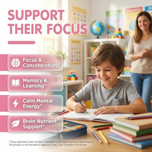 Gomitas Clean Nutra Kids Focus con L-Theanine, Ginkgo Biloba, Omega-3, L-Tirosina, Vitaminas B6 y B12 - 60 piezas, fórmula SmartyPop vegana y no GMO - imagen 2