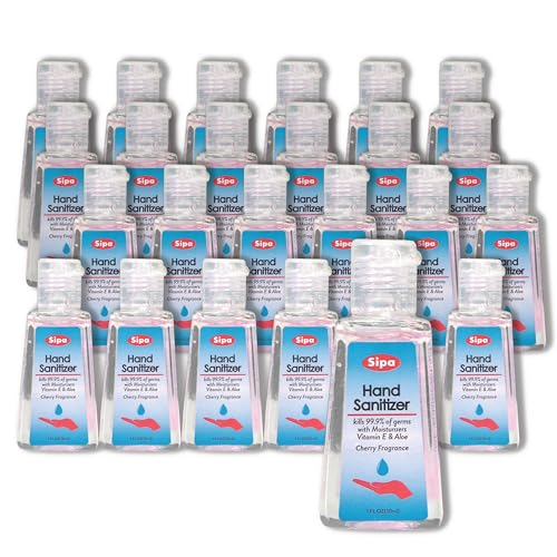 Desinfectante de Manos SIPA Bulk con Aroma a Cereza, Tamaño Viaje 1 oz, Botella con Tapón, Fórmula con Vitamina E, 2 Llavero Gratis (Paquete de 24) - imagen 1
