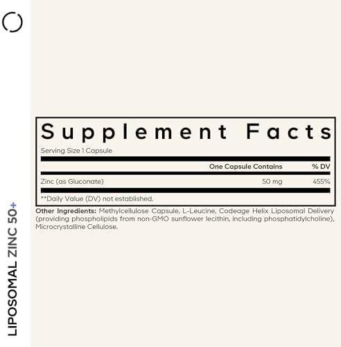 Suplemento de Zinc Liposomal Codeage – Suministro para 3 Meses – 50 mg de Gluconato de Zinc – 100 Cápsulas Veganas No Transgénicas - imagen 2