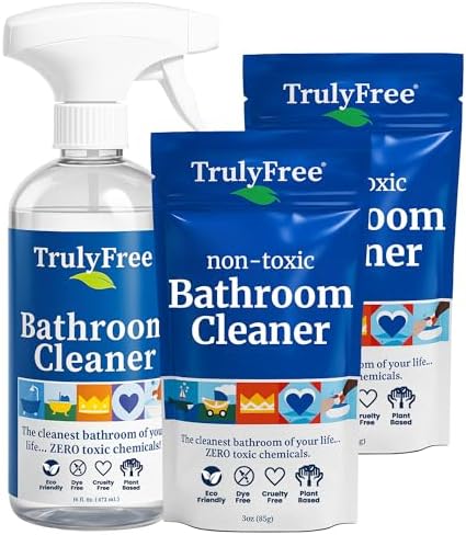 Kit de Spray Limpiador de Baño Todo Natural y No Tóxico Truly Free, Solución Orgánica para Baño y Azulejos, 16 oz Botella Reutilizable + Dos Recargas - imagen 1