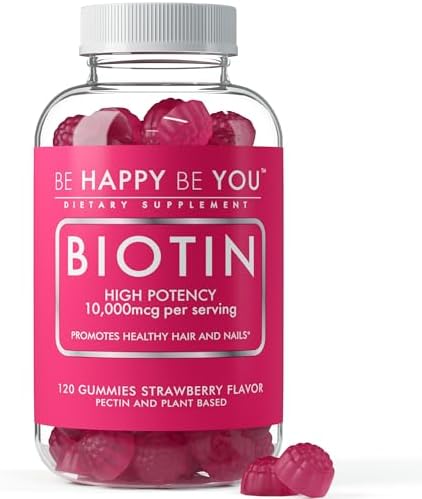 Gomitas de Biotina Be Happy Be You 10,000mcg – 120 piezas – Apoya el cabello saludable y uñas fuertes – Suplemento vegano y libre de gelatina – Hecho - imagen 1