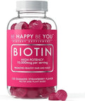 Gomitas de Biotina Be Happy Be You 10,000mcg – 120 piezas – Apoya el cabello saludable y uñas fuertes – Suplemento vegano y libre de gelatina – Hecho - imagen 1