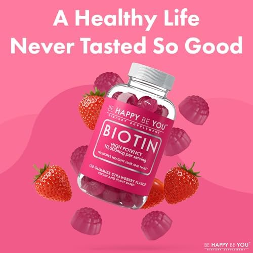 Gomitas de Biotina Be Happy Be You 10,000mcg – 120 piezas – Apoya el cabello saludable y uñas fuertes – Suplemento vegano y libre de gelatina – Hecho - imagen 5