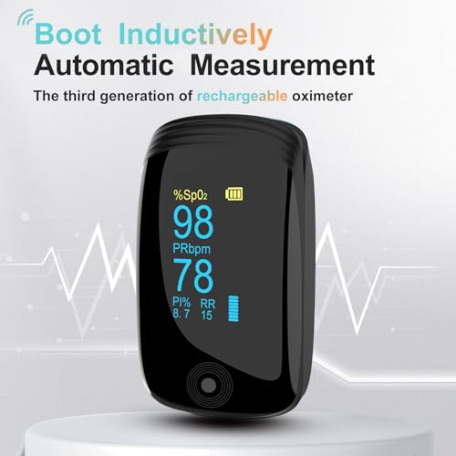 Oxímetro de Pulso de Dedo con Medición de SpO2, Frecuencia Cardíaca, PI y RR, Monitor Respiratorio Recargable, 6 Modos de Pantalla y Pantalla - imagen 5