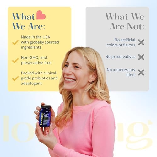 LOVEBUG Probiótico Completo para el Ánimo | 10 Cepas Probioticas Estudiadas Clínicamente & Ashwagandha Orgánica Patente | Soporte de Cortisol y - imagen 6