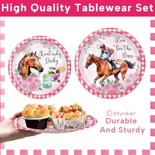 Set de Suministros para Fiesta Derby Mirzophel de 168 Piezas: Platos, Servilletas y Vasos Desechables para 24 Invitados - Decoraciones Temáticas de - imagen 4