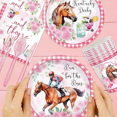 Set de Suministros para Fiesta Derby Mirzophel de 168 Piezas: Platos, Servilletas y Vasos Desechables para 24 Invitados - Decoraciones Temáticas de - imagen 6