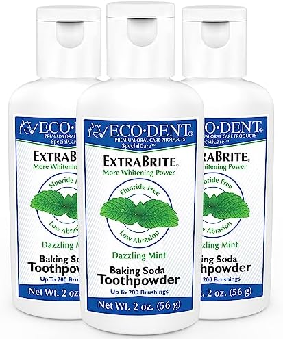 Eco-Dent ExtraBrite Polvo Dental de Bicarbonato, Menta - Polvo de Pasta Dental Sin Flúor, Sin SLS, Alternativa Blanqueadora, 2 Oz (Paquete de 3) - imagen 1