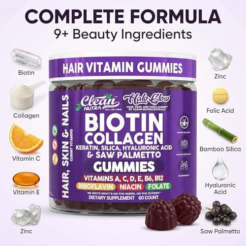 Gomitas de Biotina Clean Nutra | Suplemento de Vitaminas para el Crecimiento del Cabello, Piel y Uñas - Colágeno, Ácido Hialurónico, Queratina - 60 - imagen 4