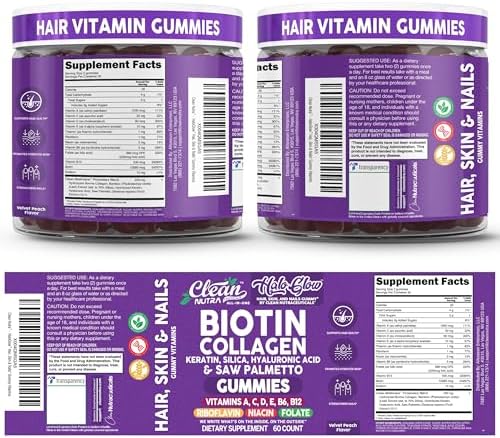 Gomitas de Biotina Clean Nutra | Suplemento de Vitaminas para el Crecimiento del Cabello, Piel y Uñas - Colágeno, Ácido Hialurónico, Queratina - 60 - imagen 5