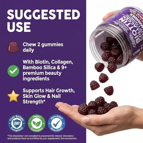 Gomitas de Biotina Clean Nutra | Suplemento de Vitaminas para el Crecimiento del Cabello, Piel y Uñas - Colágeno, Ácido Hialurónico, Queratina - 60 - imagen 6
