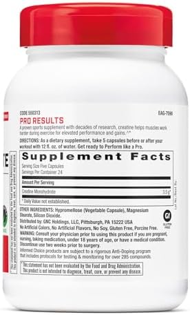 GNC Pro Performance Creatina Monohidratada, Mejora el Crecimiento Muscular, Resistencia y Rendimiento, 3.5g, 120 Cápsulas - imagen 2