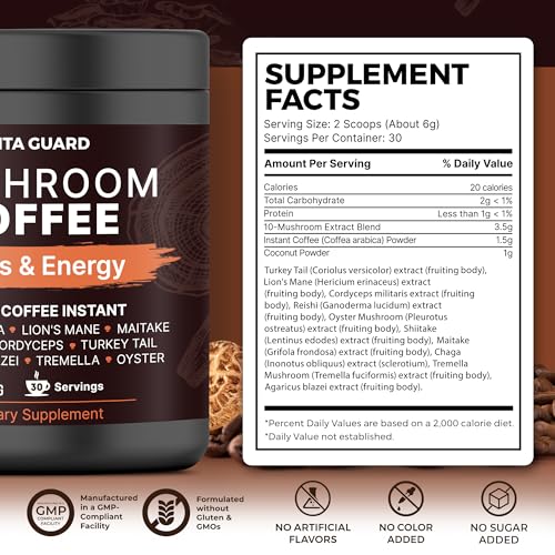 Café Instantáneo Vita Guard 10 de Hongos – Lion’s Mane, Cordyceps y Reishi – Arábica Premium con Polvo de Coco – Enfoque, Energía y Soporte - imagen 2