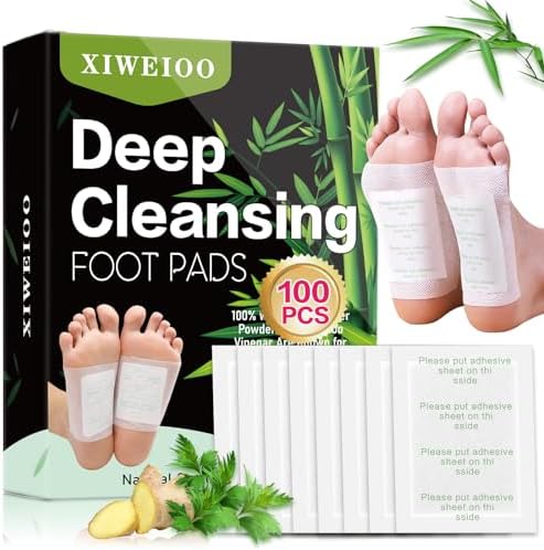 XIWEIOO Paquete de 100 Parches para los Pies, Aceite de Jengibre y Carbón de Bambú, Cuidado de los Pies, Limpieza Profunda, Alivio del Estrés, - imagen 1