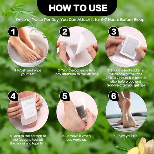 XIWEIOO Paquete de 100 Parches para los Pies, Aceite de Jengibre y Carbón de Bambú, Cuidado de los Pies, Limpieza Profunda, Alivio del Estrés, - imagen 4