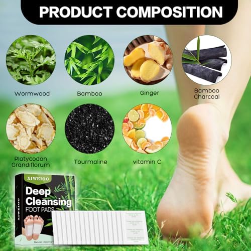XIWEIOO Paquete de 100 Parches para los Pies, Aceite de Jengibre y Carbón de Bambú, Cuidado de los Pies, Limpieza Profunda, Alivio del Estrés, - imagen 5