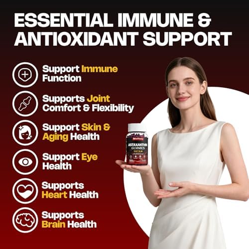 Gomitas de Astaxantina 12mg, Suplementos Antioxidantes 14 en 1 con Vitaminas A/C/D/E y Resveratrol, Sin Azúcar, Veganas, 60 Piezas - imagen 3