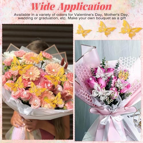 Accesorios para Ramo de Flores Cridoz, 208 Piezas: 60 Papeles de Envoltura, 9 Coronas Doradas, 36 Decoraciones de Mariposa, 100 Pines y 3 Listones - imagen 4