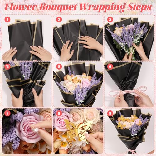 Accesorios para Ramo de Flores Cridoz, 208 Piezas: 60 Papeles de Envoltura, 9 Coronas Doradas, 36 Decoraciones de Mariposa, 100 Pines y 3 Listones - imagen 5