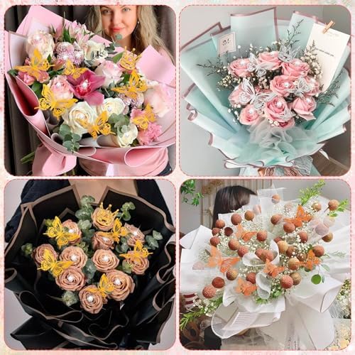 Accesorios para Ramo de Flores Cridoz, 208 Piezas: 60 Papeles de Envoltura, 9 Coronas Doradas, 36 Decoraciones de Mariposa, 100 Pines y 3 Listones - imagen 6