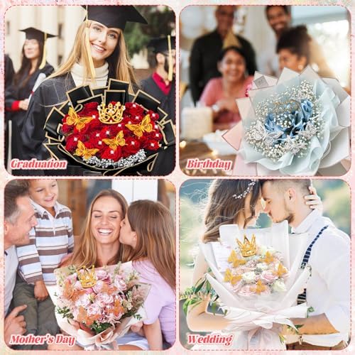 Accesorios para Ramo de Flores Cridoz, 208 Piezas: 60 Papeles de Envoltura, 9 Coronas Doradas, 36 Decoraciones de Mariposa, 100 Pines y 3 Listones - imagen 7