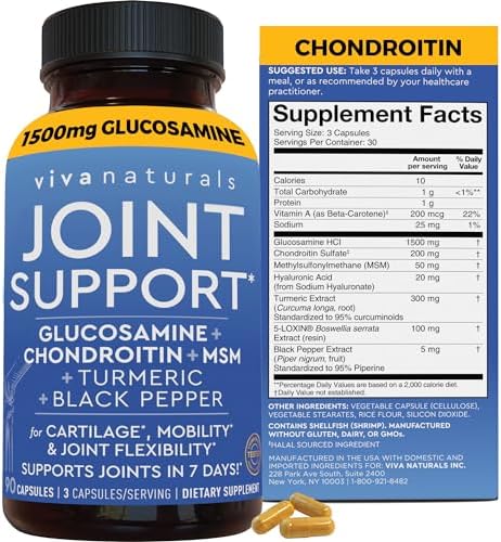 Suplemento para Articulaciones Viva Naturals Glucosamina, Condroitina y MSM, 90 Cápsulas - con Cúrcuma, Pimienta Negra, Boswellia y Ácido Hialurónico - imagen 1