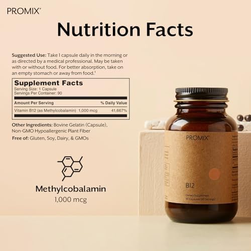 Suplemento de Vitamina B12 Promix Nutrition - 1000mcg como Metilcobalamina - Amigable con el intestino - 90 cápsulas - imagen 2